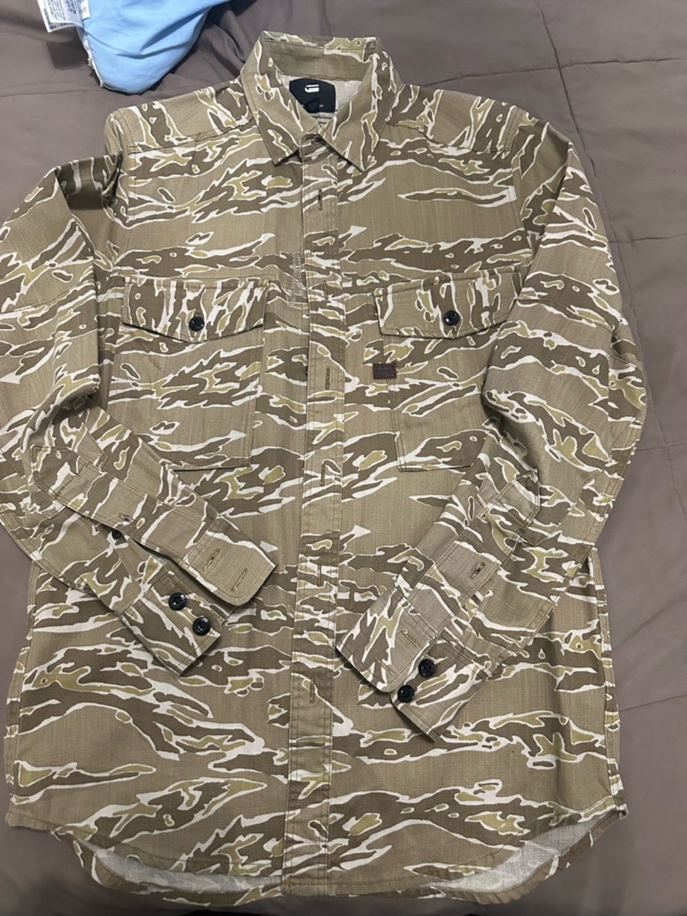 G-Star Men's Tiger Stripe Camo Field Jacket in Olive and Tan